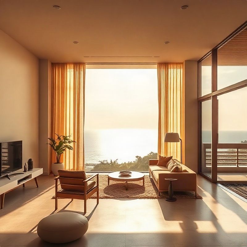Interior de apartamento de alto padrão em Ipanema com luz dourada
